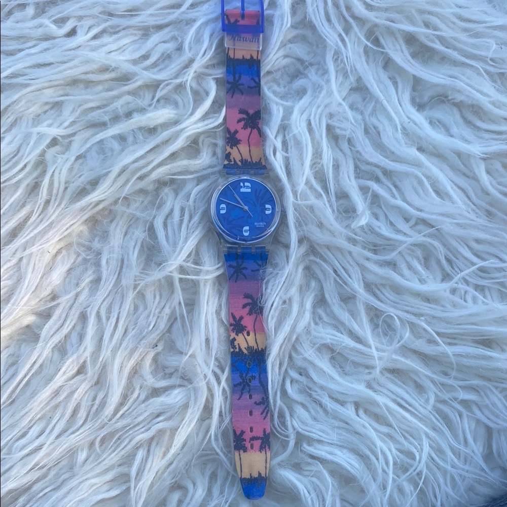 Swatch Blue and Pink Palm Design Watch
